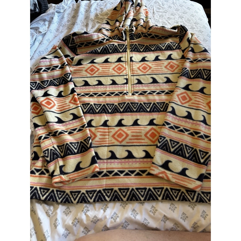 O'niell Pull Over Hoodie Aztec Soft Polar Fleece Wave Print Size XXLarge EUC CT1